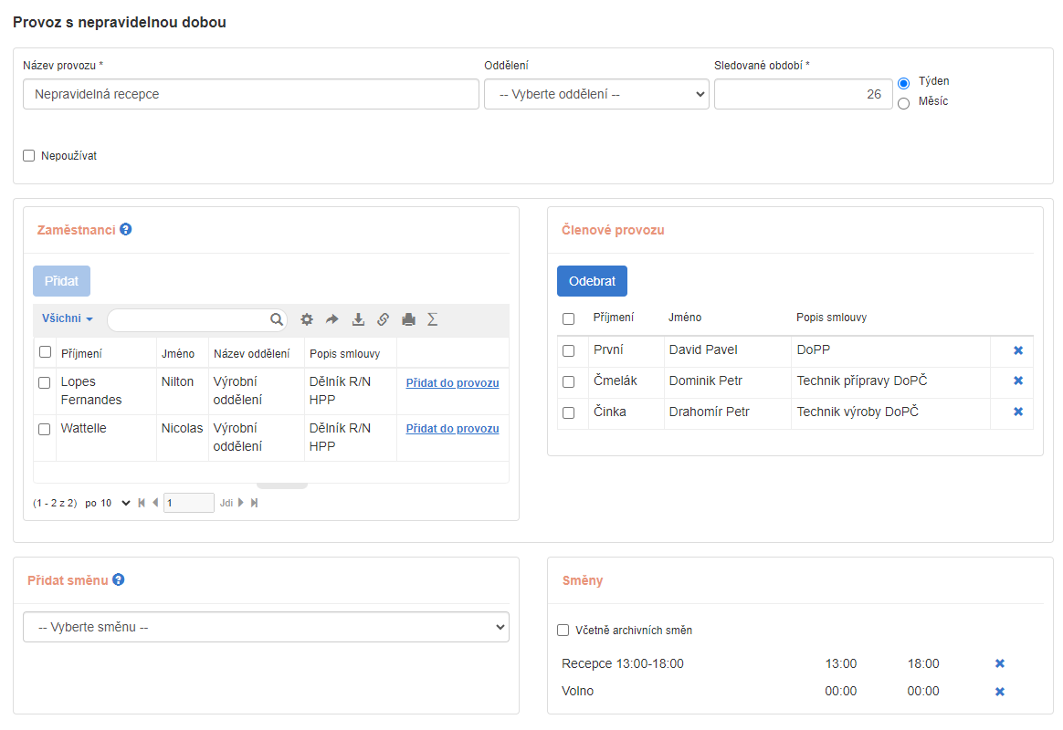 Plánování nepravidelné doby