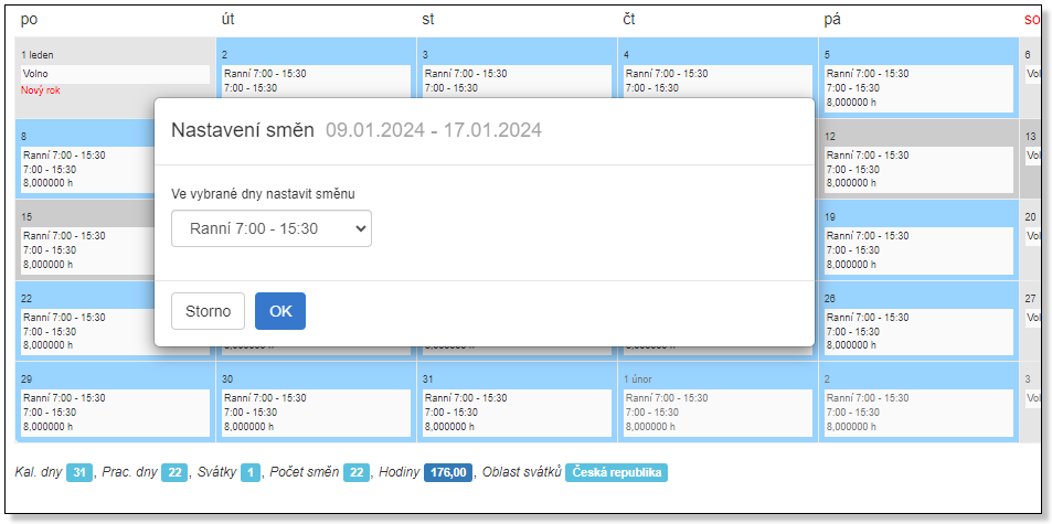 Přípraba rozpisu směn