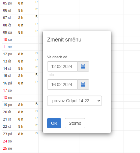 On-line rozvrh směn