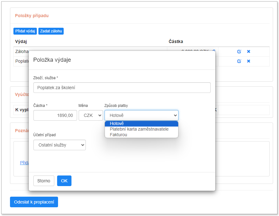 Přiložení dokladů