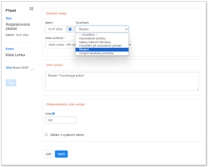 Vyplnění formuláře